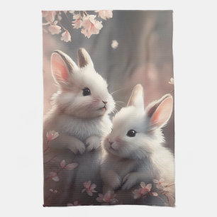 Två söta kaniner med sakura Kitchen Towels Kökshandduk