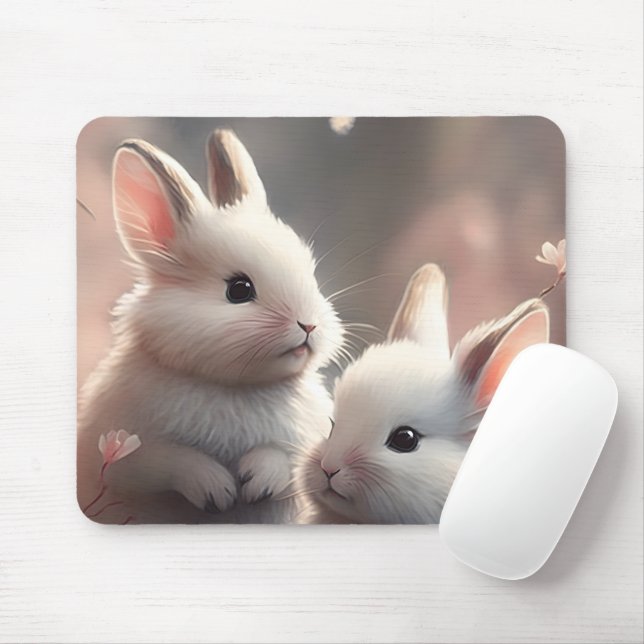 Två söta kaniner med sakura Mousepad Musmatta (Med mus)