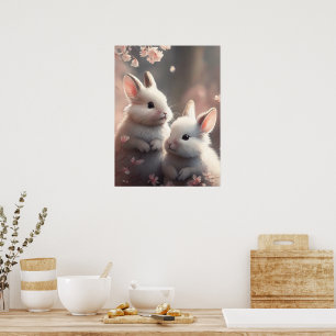 Två söta kaniner med sakura Poster