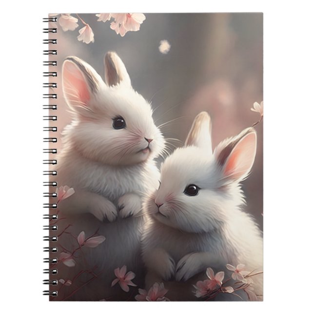 Två söta kaniner med sakura Spiral Photo Notebook Anteckningsbok (Framsidan)