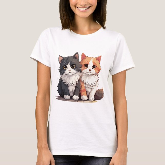 Två söta katter T-shirt – Bedårande feline-duo-gra (Framsida)