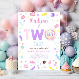 Två söta Lollipop Candy Birthday Inbjudningar