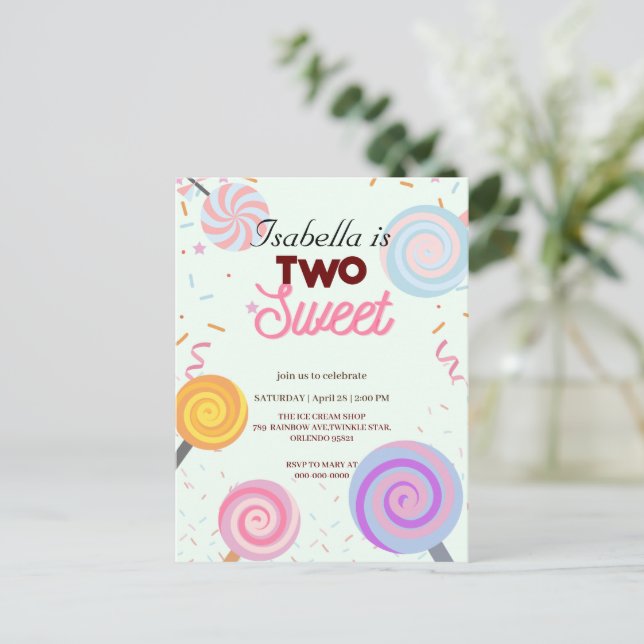 Två söta lollipop Strössel 2-års födelsedag Tjej Vykort (Stående Fram)