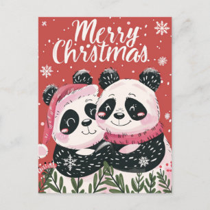 Två söta Panda God jul Vykort