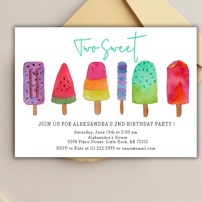 Två söta Popsicles-glassar 2-års födelsedagsfest Inbjudningar (Skapare uppladdad)