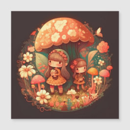 Två söta små alv flickor magnetisk inbjudningskort