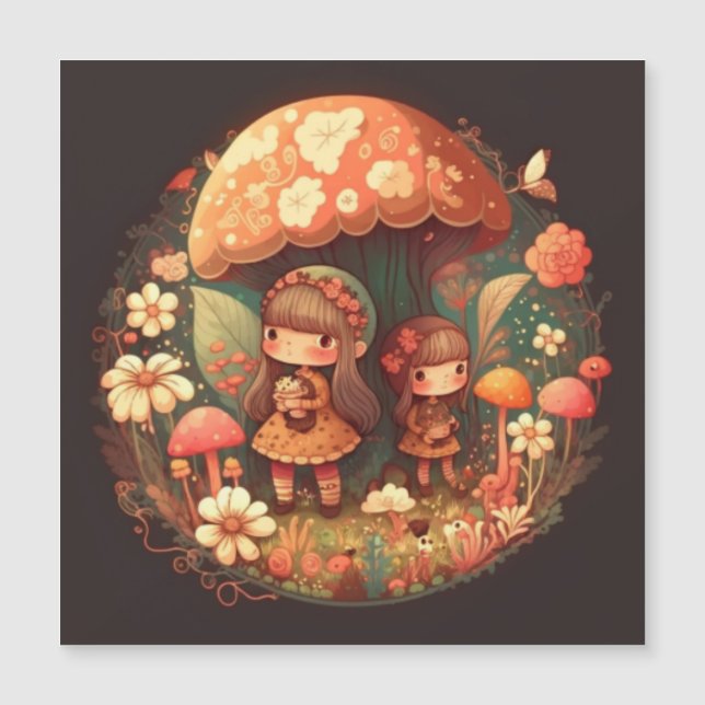 Två söta små alv-tjejer magnetisk inbjudningskort (Framsida)