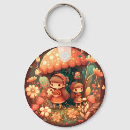 Två söta, små älvar under svampar nyckelring