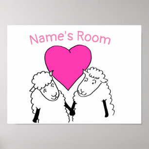 Två söta små får med rosa hjärta poster