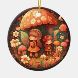 Två söta, små flickors lår julgransprydnad keramik