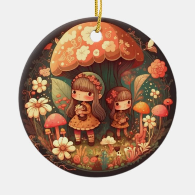 Två söta, små flickors lår julgransprydnad keramik (Framsidan)