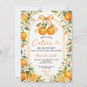 Två söta små på väg Baby Shower Orange Inbjudningar