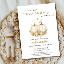 Två söta små pumpor Neutral tvilling baby shower Inbjudningar