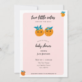 Två söta små tvillingar baby shower inbjudan