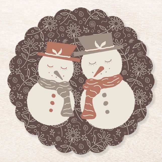 Två söta snögubbe par röd Snögubbar. Underlägg Papper (Framsida)