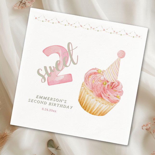 Två söta söta Cupcake 2-års födelsedag  Pappersservett (Two Sweet Cute Cupcake 2nd Birthday Napkins
)