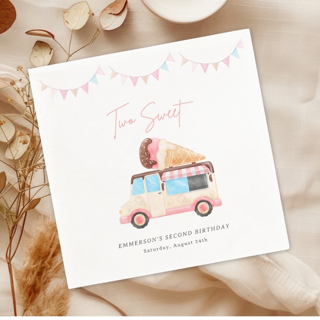 Två söta söta glassbil 2-års födelsedag pappersservett (Two Sweet Cute Ice Cream Truck 2nd Birthday Napkins
)