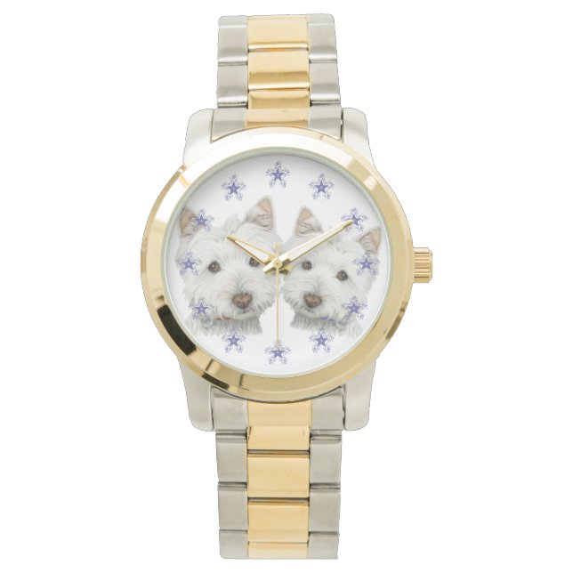 Två söta Westie hundar art klockan Armbandsur (Framsida)