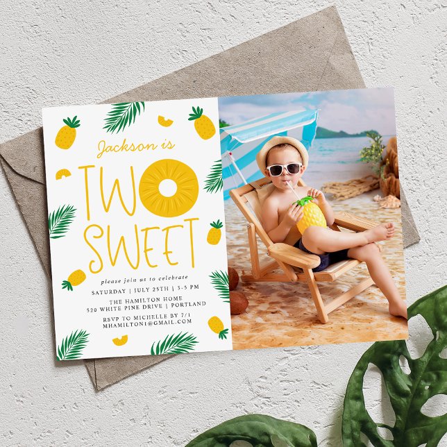 Två sötade ananas 2:a födelsedag Party Inbjudningar (Skapare uppladdad)