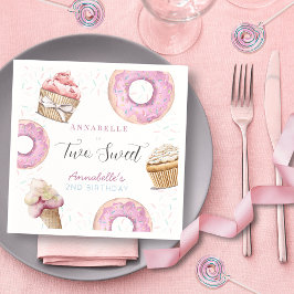 Två sötade Cupkaka och Donuts Girl 2:a födelsedage Pappersservett