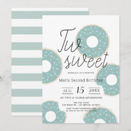 Två sötade Gröntar Donut Boy 2:a födelsedagen Inbjudningar