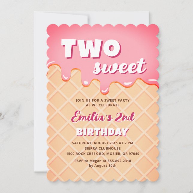 Två sötade iskräppor, sommarflicka 2:a födelsedage inbjudningar (Framsida)