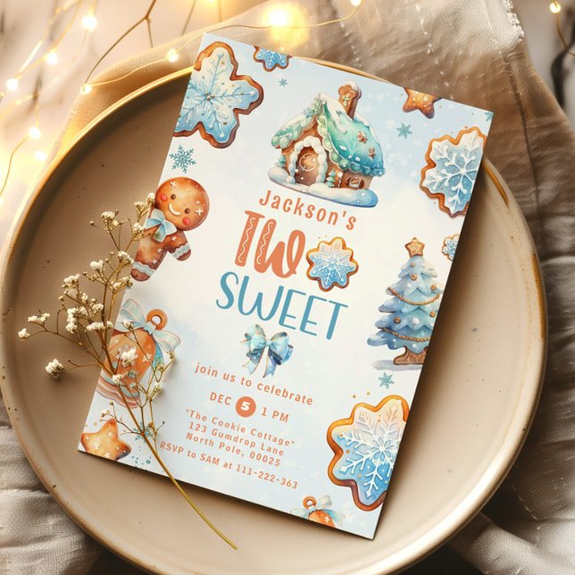 Två sötade julkakor Pojk 2:a födelsedag Inbjudningar (Skapare uppladdad)