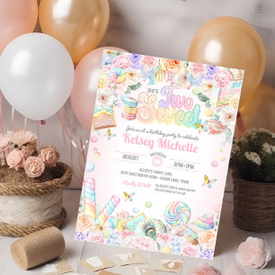Två sötade Pastel Candy Shop på andra födelsedagen Inbjudningar