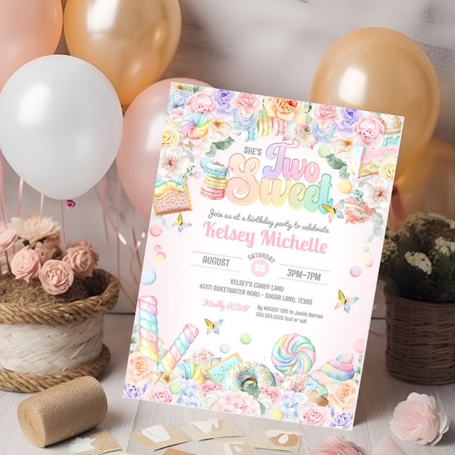 Två sötade Pastel Candy Shop på andra födelsedagen Inbjudningar (Skapare uppladdad)