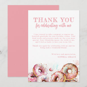 Två sötade Rosa Donut Girl 2:a födelsedagen Tack Kort