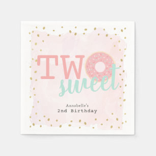 Två sötade Rosa Donut Girl's Birthday Papper Pappersservett