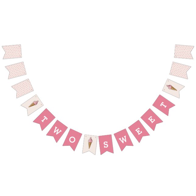 Två sötade Rosa Ice Cream Banner Vimplar (Alla)