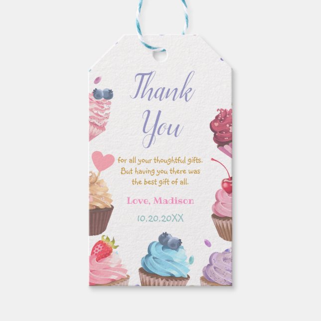 Två sötsaker Cupkaka 2:a födelsedag Candy Party Presentetikett (Framsidan)