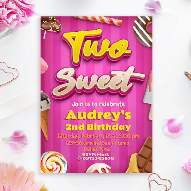 Två sötsaker - flicka 2:a födelsedagen inbjudningar (Two Sweet - Girl 2nd Birthday Invitation
)