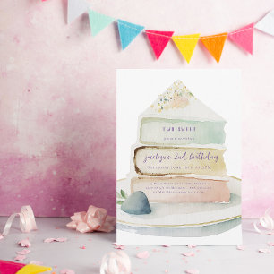 Två sötsaker Rainbow Lagrar Cake Kid Birthday Inbjudningar