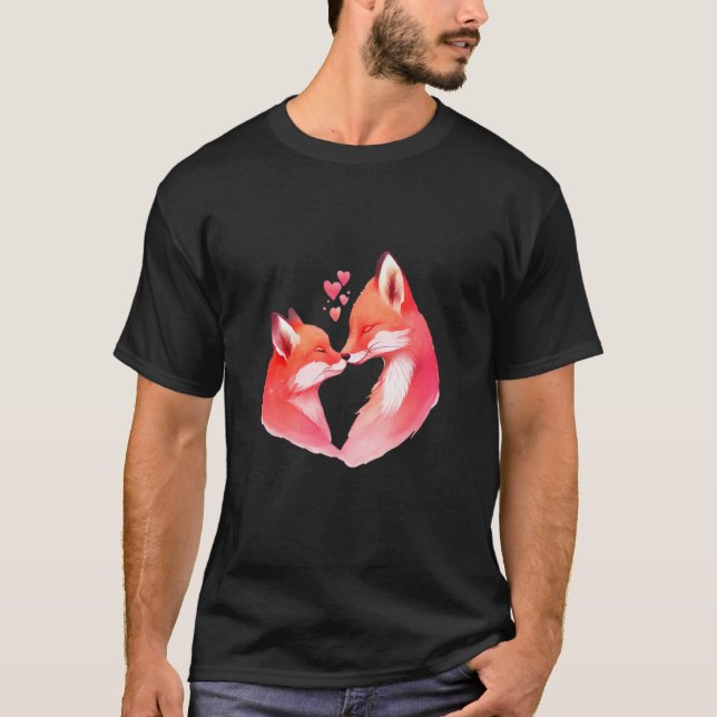 Två sovande rävar i Kärlek Heart Valentindagen Fox T Shirt (Framsida)
