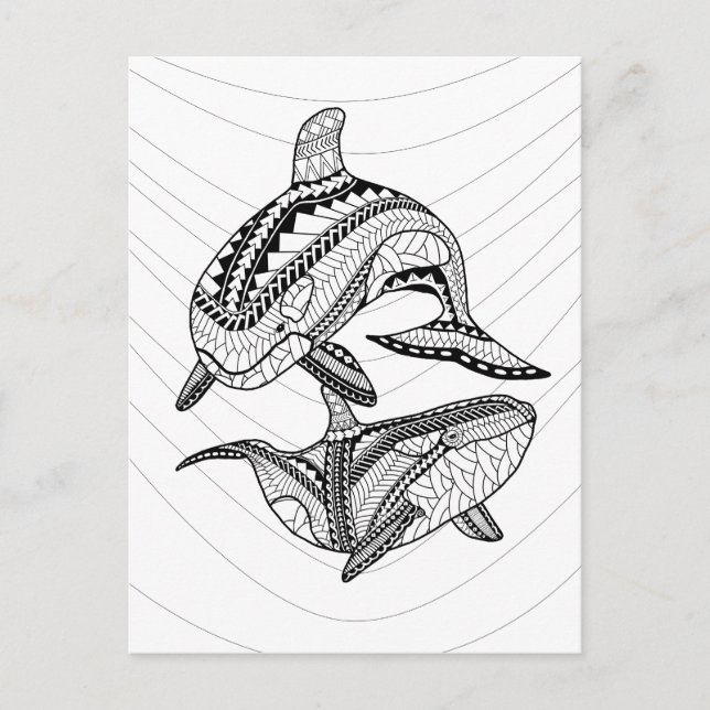 Två Späckhuggare Vuxen Färgning Postkort Vykort (Framsida)