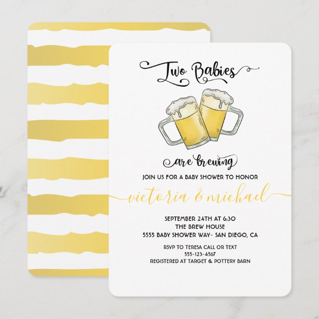 Två spädbarn är inbjudningar att dela på babyskor (Fram/baksida)