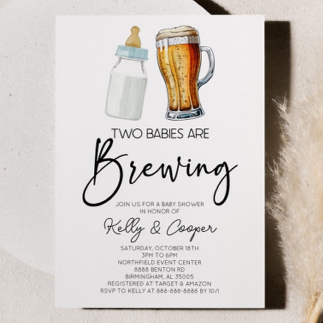 Två Spädbarn brinner Flaska Beer Baby Shower Inbjudningar (Skapare uppladdad)