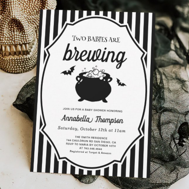 Två Spädbarn delar Twillingar Halloween Baby Showe Inbjudningar (Skapare uppladdad)
