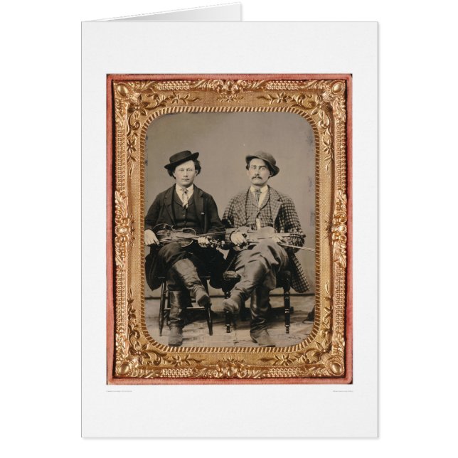 Två spelmän som placeras med, instrumenterar hälsningskort (Framsidan)