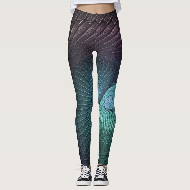 Två Spiral färglös modern Abstrakt Fractal Art Leggings (Framsida)