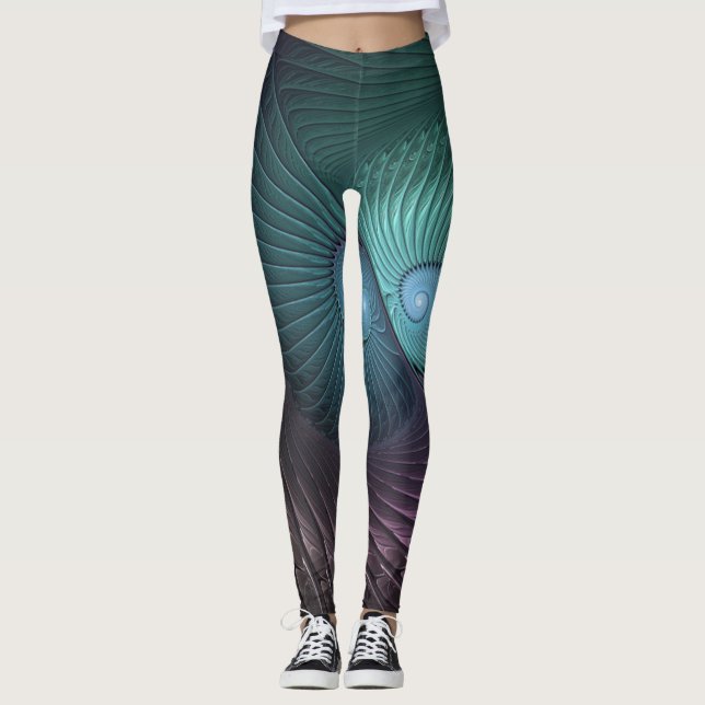 Två Spiral färglös modern Abstrakt Fractal Art Leggings (Framsida)