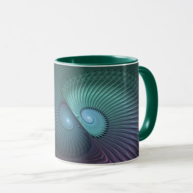 Två Spiral färglös modern Abstrakt Fractal Art Mugg (Framsida höger)