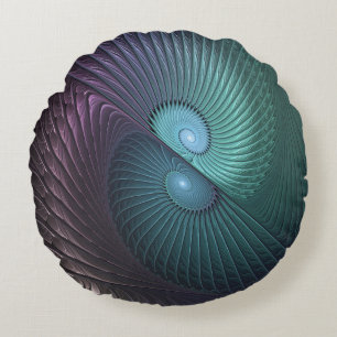 Två Spiral färglös modern Abstrakt Fractal Art Rund Kudde
