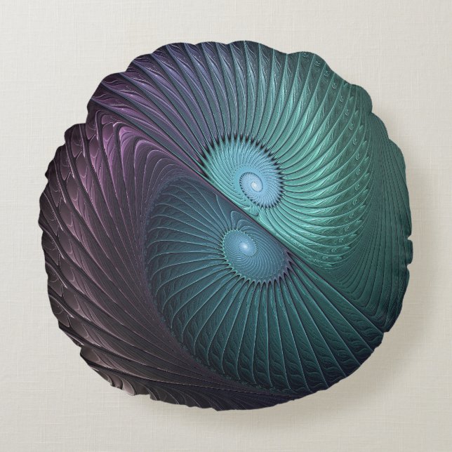 Två Spiral färglös modern Abstrakt Fractal Art Rund Kudde (Framsidan)