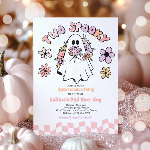 Två spökaktiga Halloween blommiga spöken 2-års föd Inbjudningar