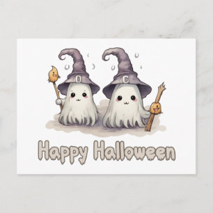 Två spökhattar för häxor Kusligt Gott Halloween Helg Vykort
