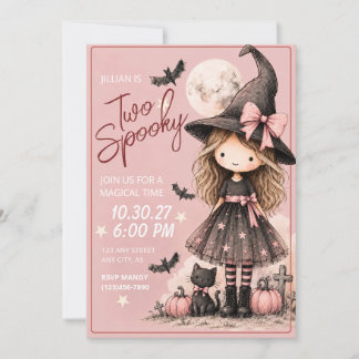 Två spökig flicka 2-års födelsedags Halloween-inbj Inbjudningar