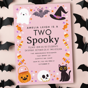 Två spökiga Halloween-flickor 2-årsdag Inbjudningar